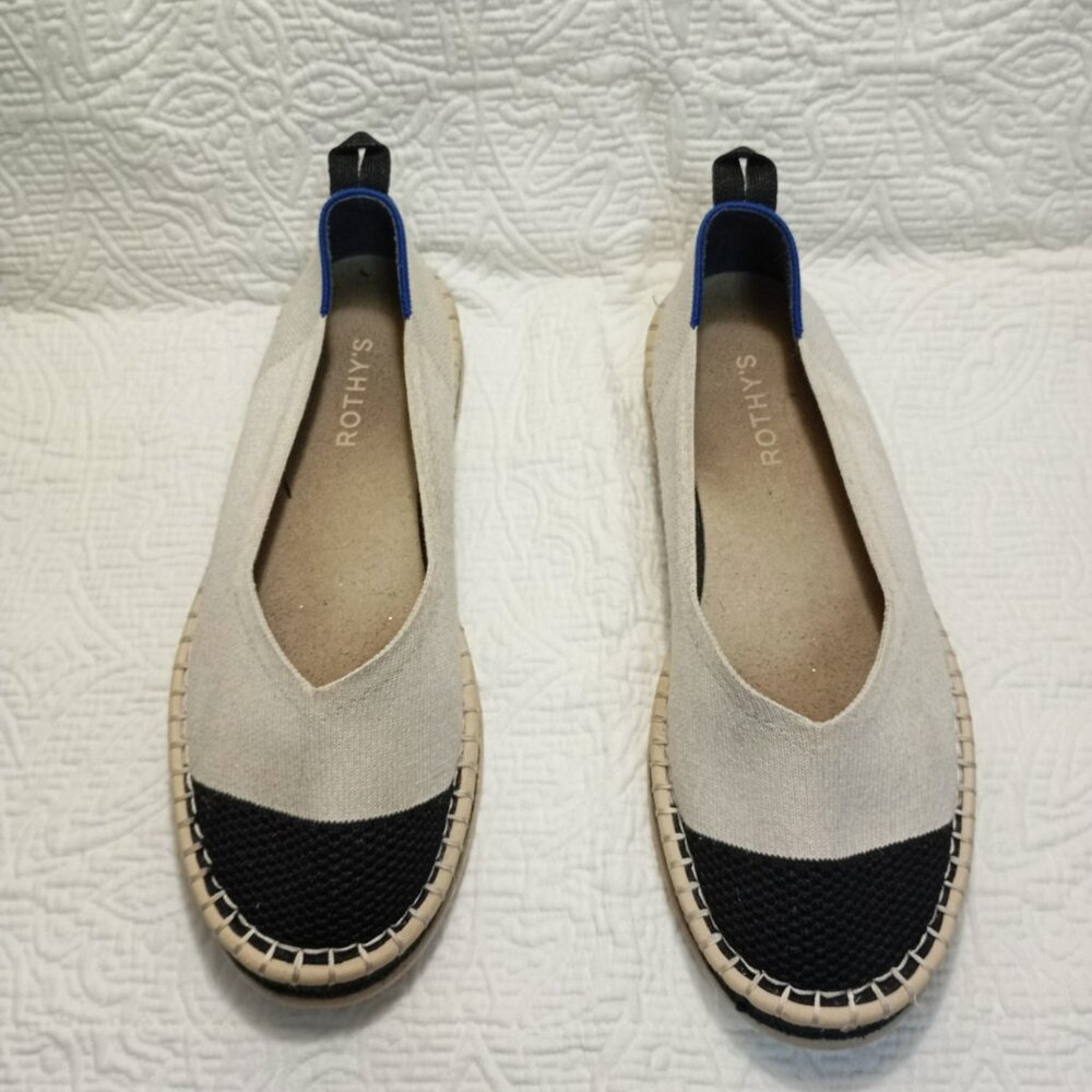 Rothy's Womens Beige Black Slip-On Flats Blue Trim Sustainable Size 9 Shoes - Picture 3 of 9